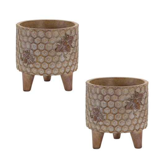 Resin Honeycomb Bumble Bee Planter with Legs (Set of 2) -Ship Only