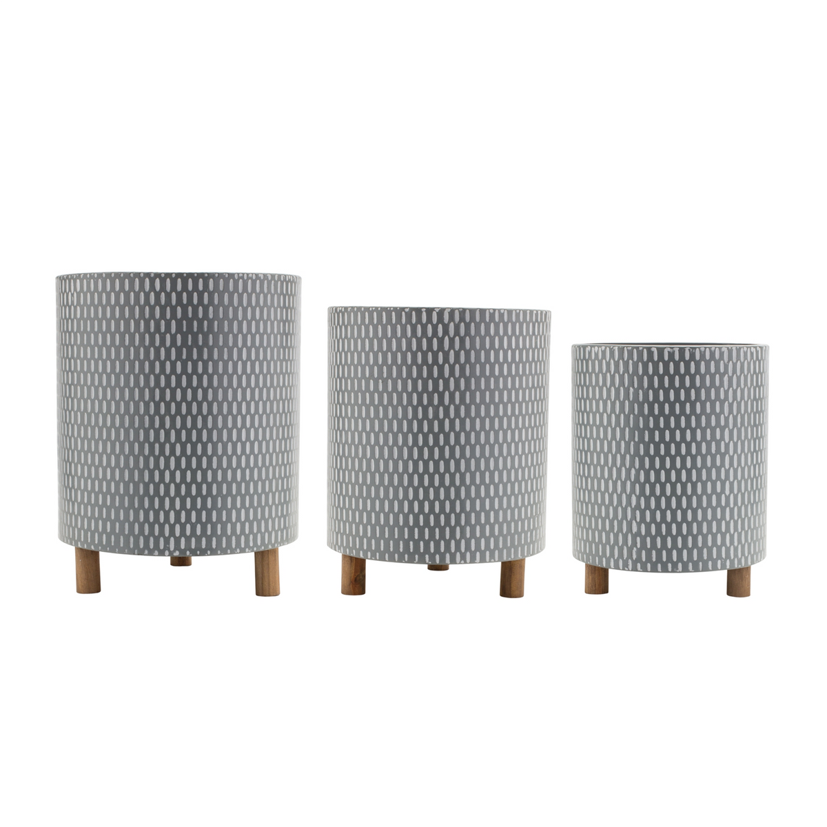 Iron Metal Planter with Geometric Design and Wood Legs (Set of 3) -Ship Only