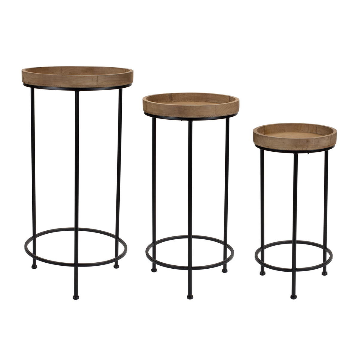Round Wood and Metal Plant Stand Table (Set of 3) -Ship Only