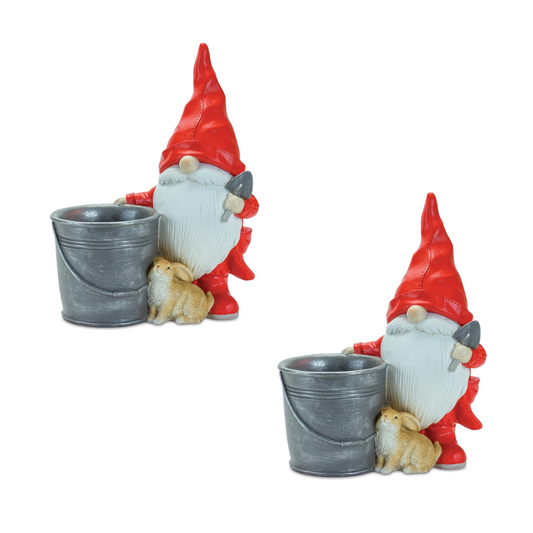 Raincoat Garden Gnome Statue with Bucket Planter (Set of 2) -Ship Only