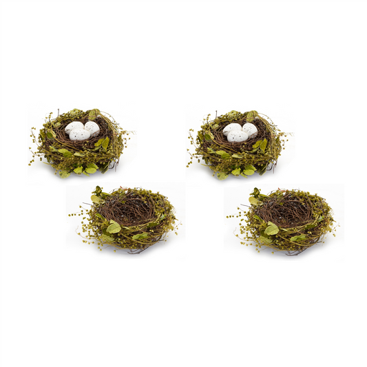 Natural Twig Bird Nest with Speckled Egg Accent (Set of 4) -Ship Only