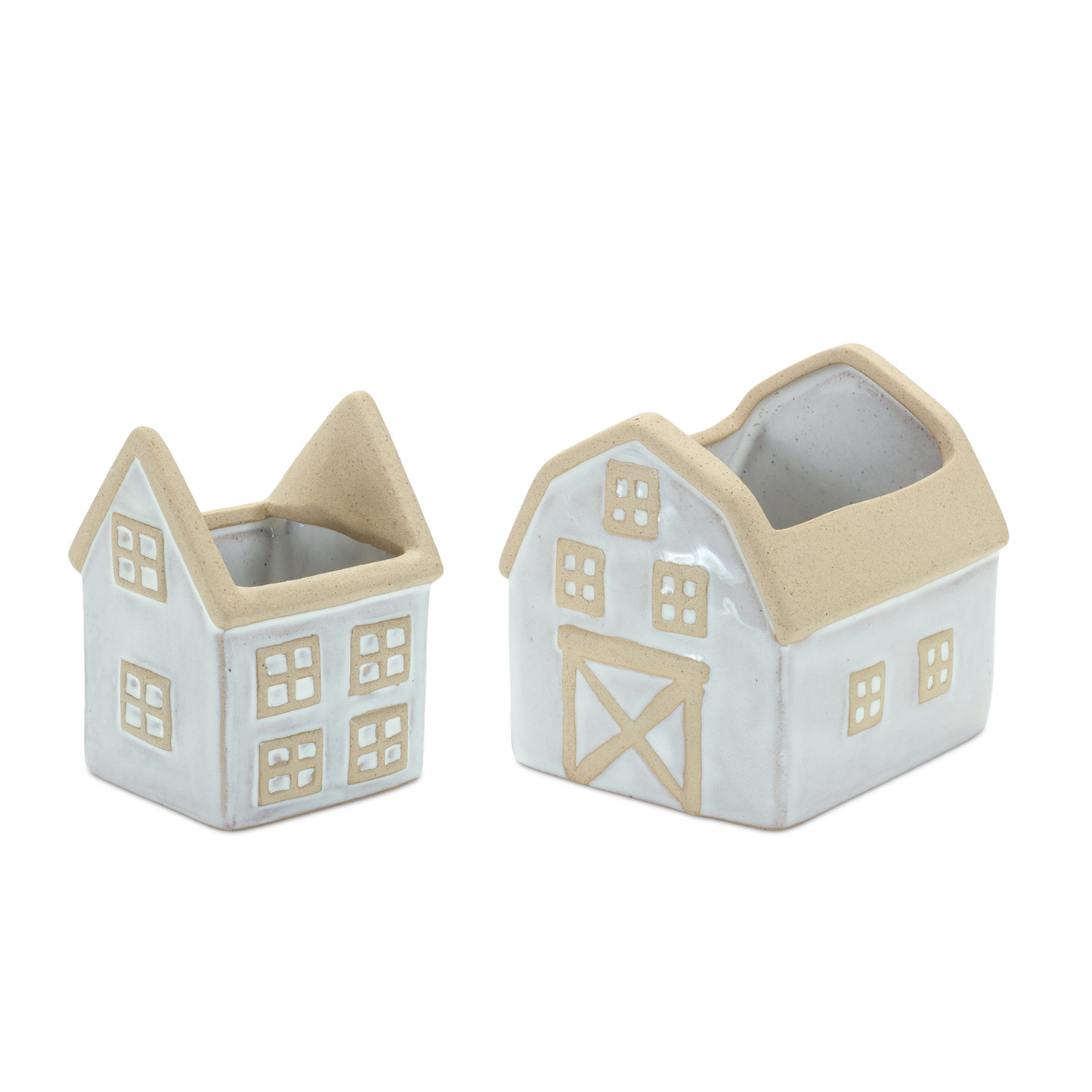 Neutral Porcelain House and Barn Planter (Set of 2) -Ship Only