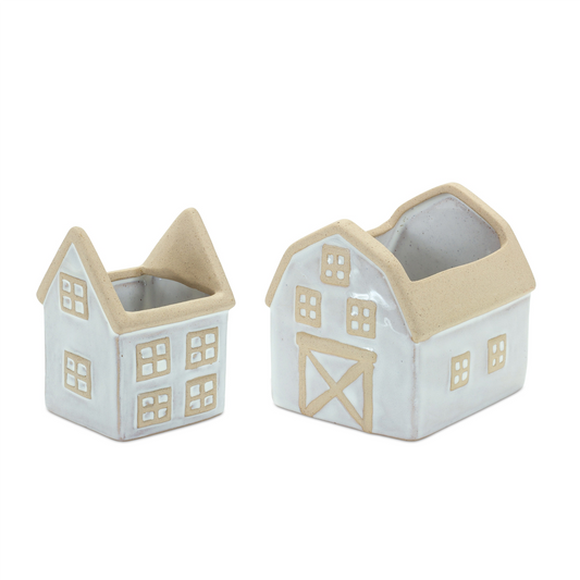 Neutral Porcelain House and Barn Planter (Set of 2) -Ship Only