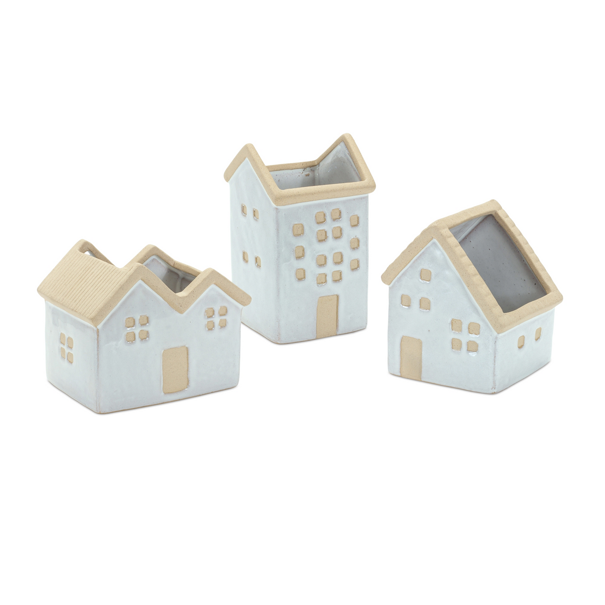 Neutral Porcelain House Planter (Set of 3) -Ship Only
