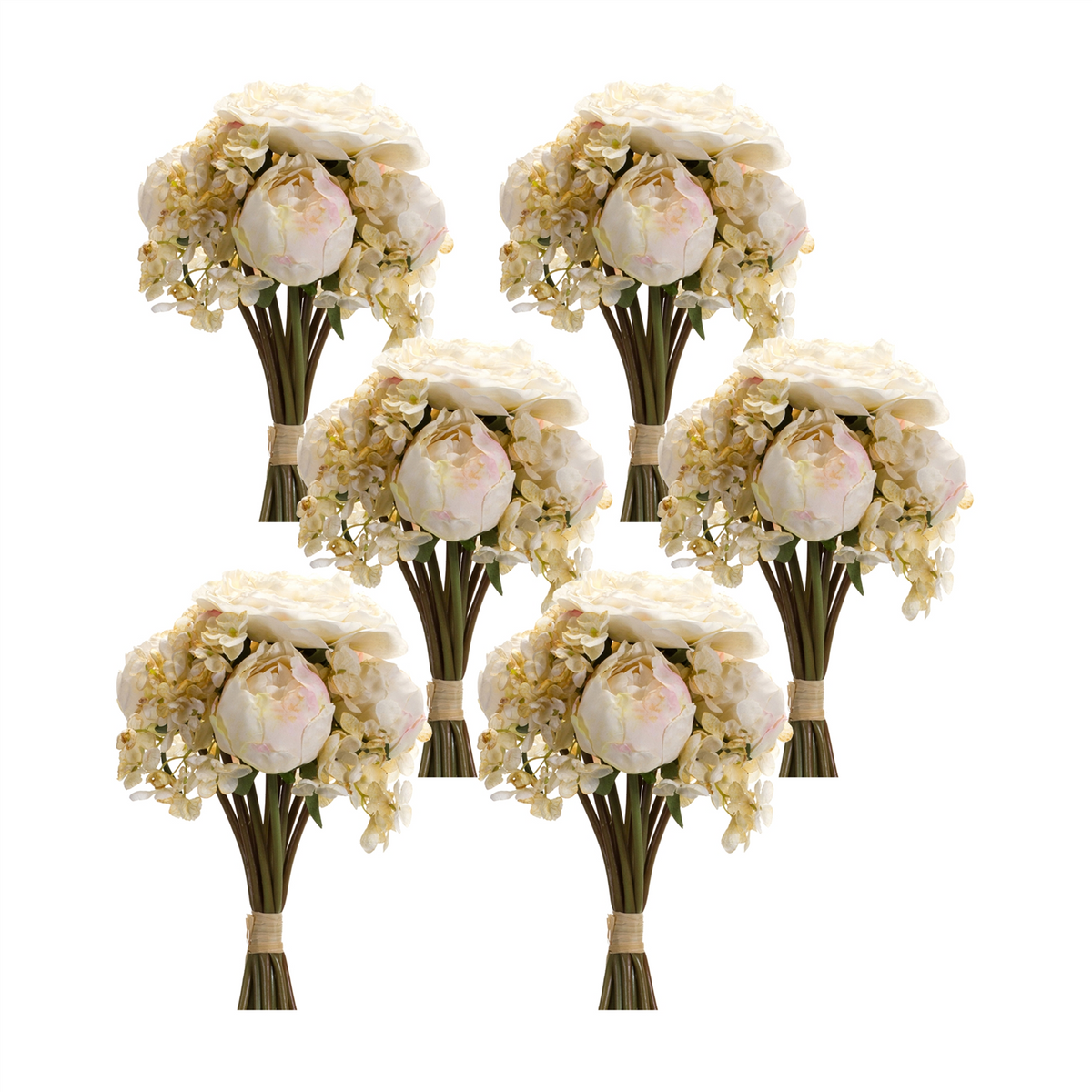 Peony and Hydrangea Bouquet (Set of 6) 16.75”H Polyester -Ship Only