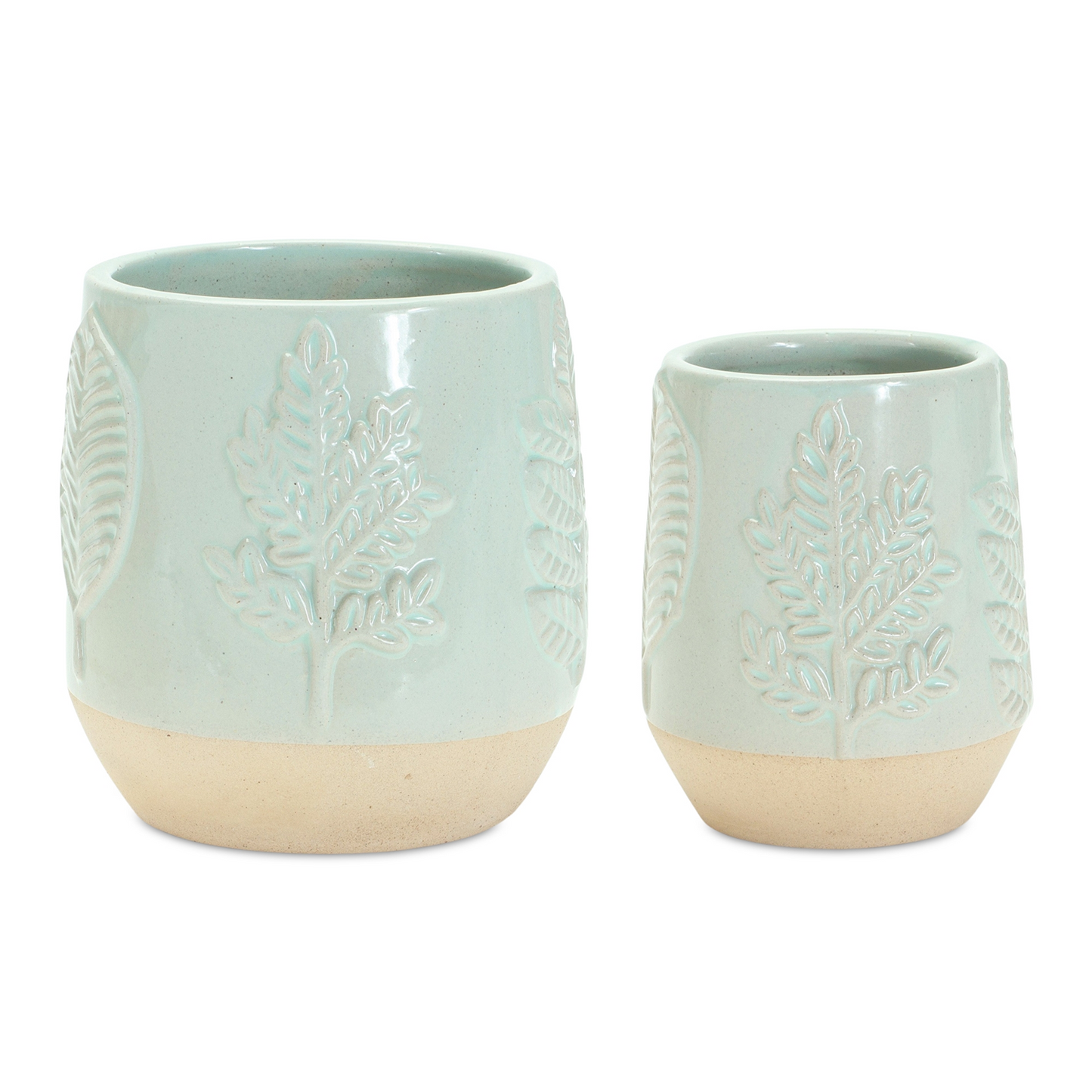 Two-Tone Porcealin Planter with Leaf Design (Set of 2) -Ship Only