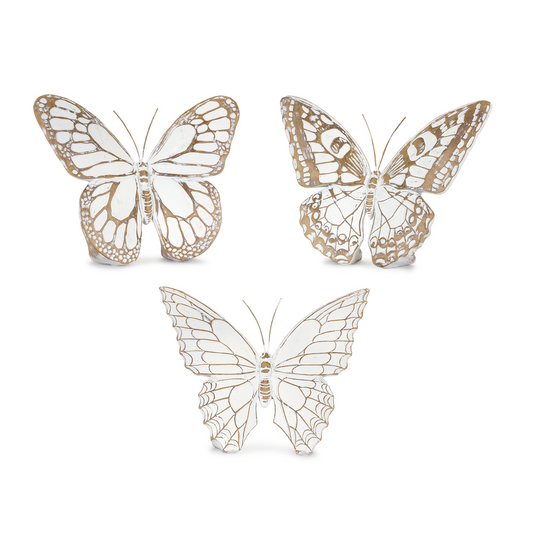 Stone Butterfly Shelf Sitter with White Washed Finish (Set of 3) -Ship Only