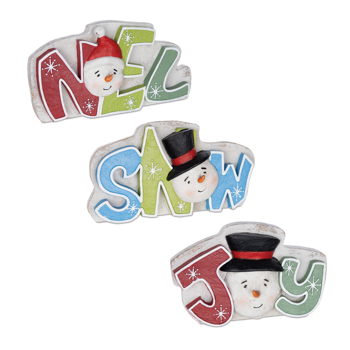Snowman Noel Joy Snow Tabletop Sign (Set of 3) -Ship Only