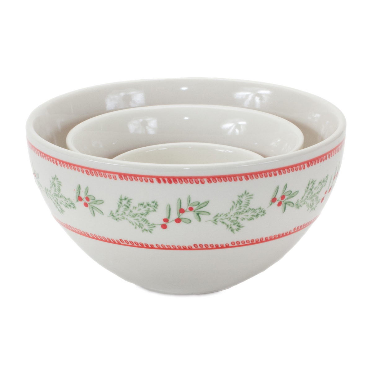 Stoneware Mistletoe Bowl (Set of 3) -Ship Only