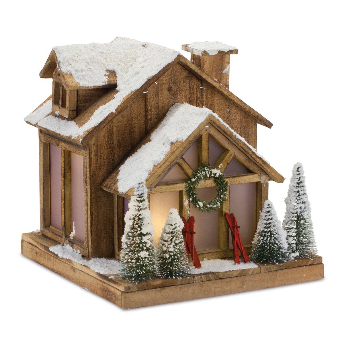 Ski Lodge 13.75"L x 14.25"H Wood 3 AA Batteries, Not Included -Ship Only