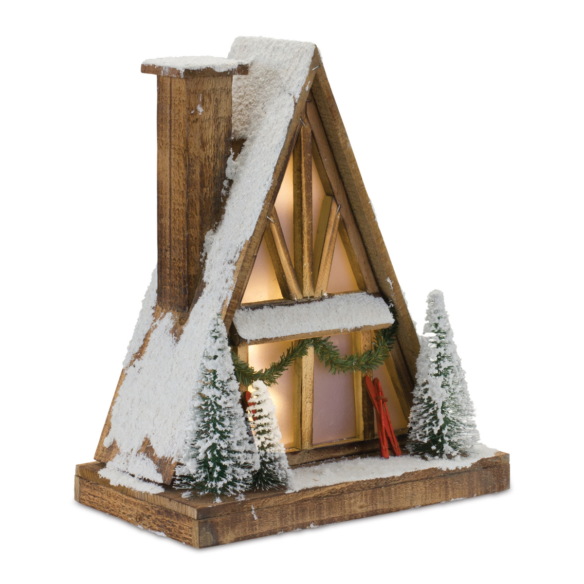 Vintage A-Frame Ski Lodge Lighted Display 16.5"H -Ship Only