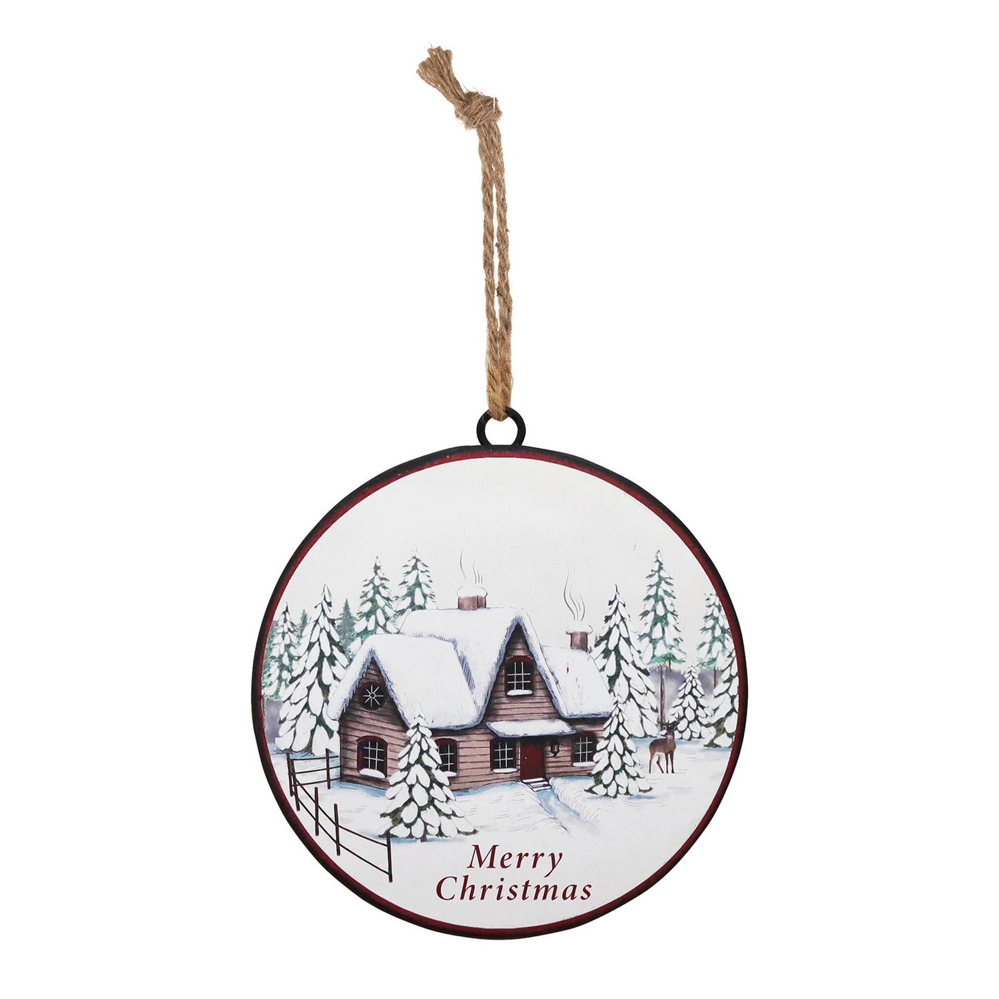 Woodland Winter Cabin Disc Ornament (Set of 12) -Ship Only