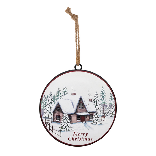 Woodland Winter Cabin Disc Ornament (Set of 12) -Ship Only