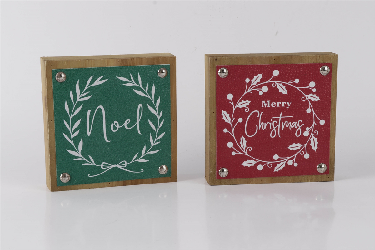 Holiday Sentiment Sign with Faux Leather Accent (Set of 6) -Ship Only