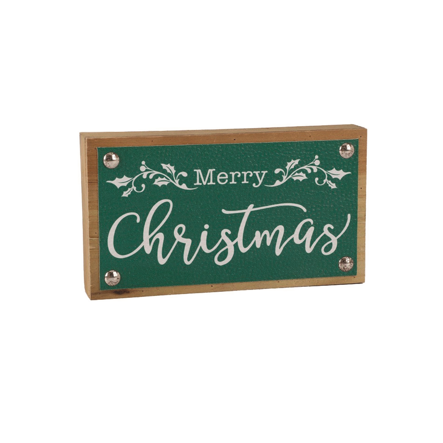 Merry Christmas Sign with Faux Leather Accent (Set of 2) -Ship Only