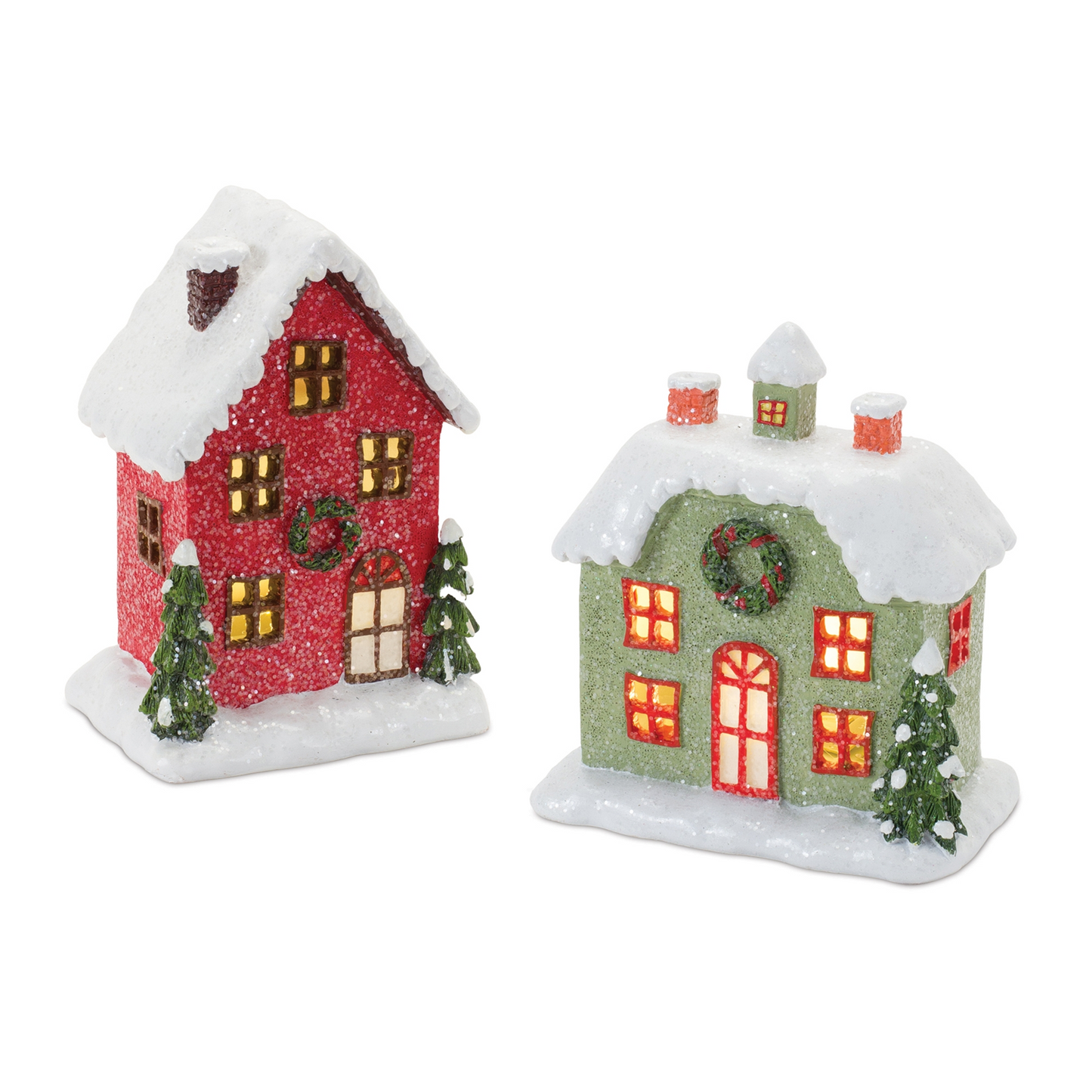 LED House (Set of 2) 5.75"H, 6"H Resin 2 AA Batteries, Not Included -Ship Only