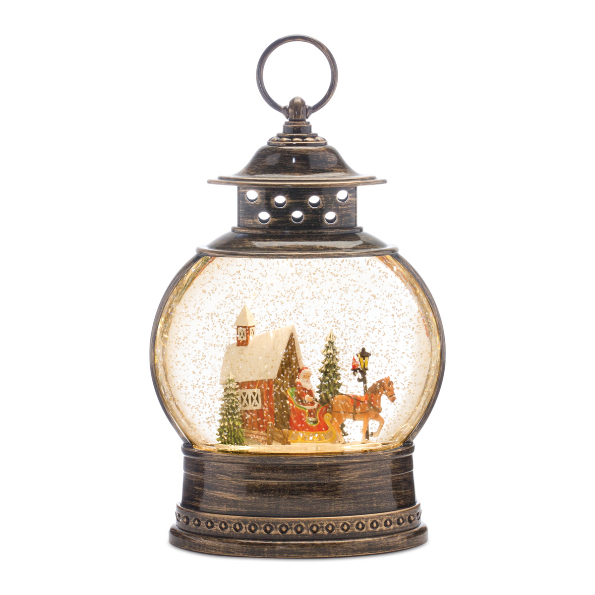 LED Snow Globe with Santa's Sleigh 11.5"H -Ship Only