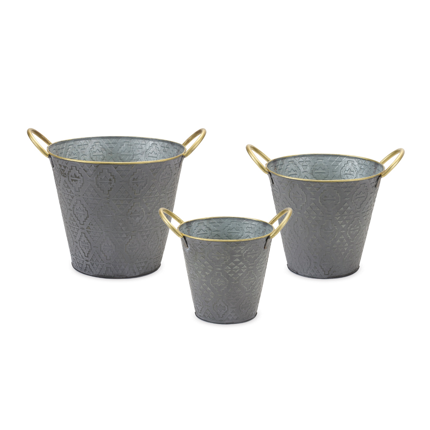 Metal Aztec Pail Planter (Set of 3) -Ship Only