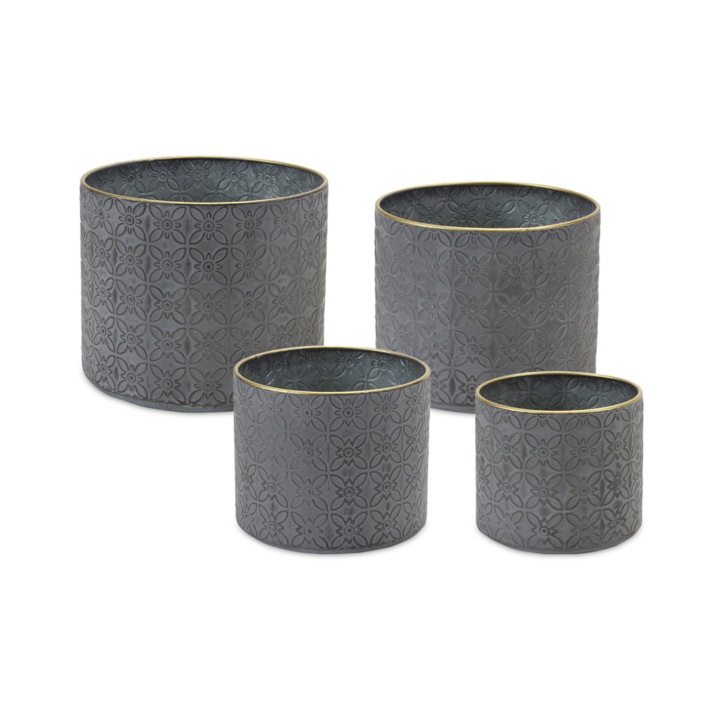 Ornate Geometric Metal Planter (Set of 4) -Ship Only