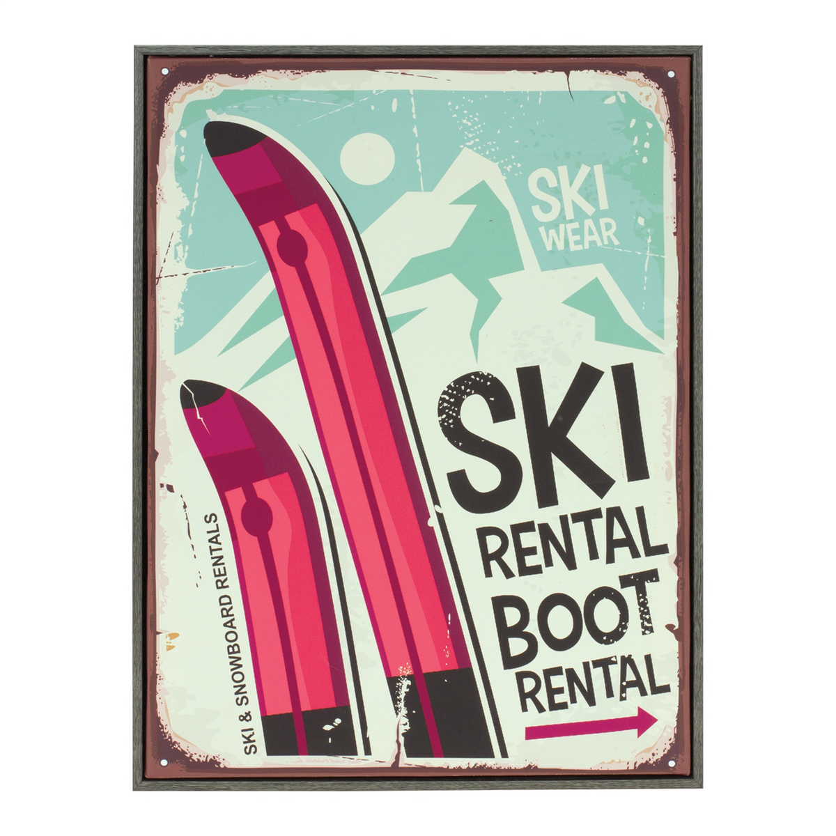 Framed Ski Lodge Wall Sign 15.5"H -Ship Only