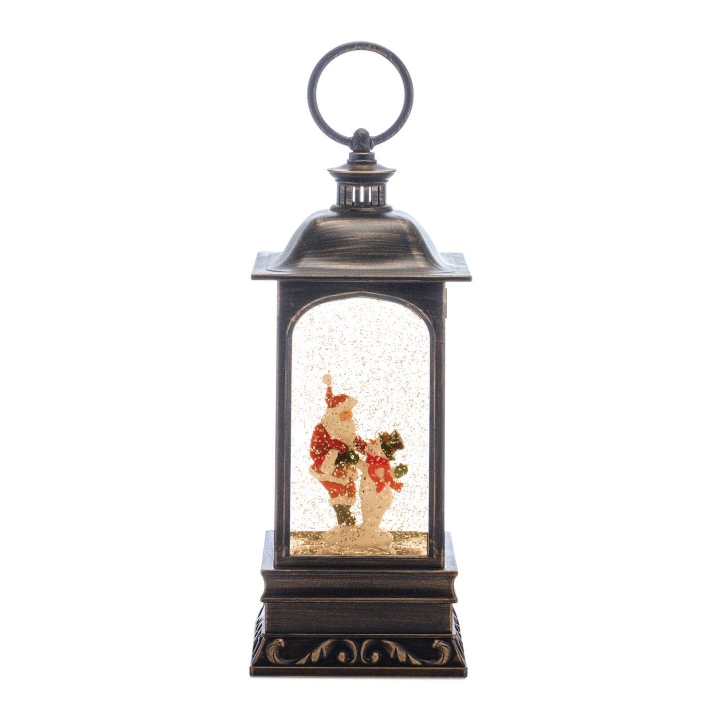 LED Snow Globe Lantern with Santa and Snowman 10.5"H -Ship Only