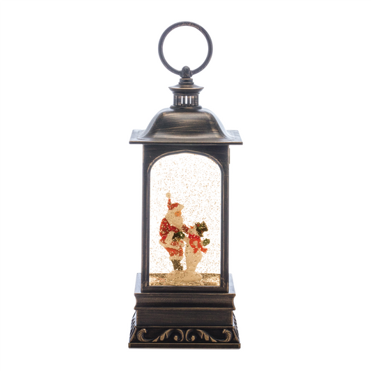 LED Snow Globe Lantern with Santa and Snowman 10.5"H -Ship Only