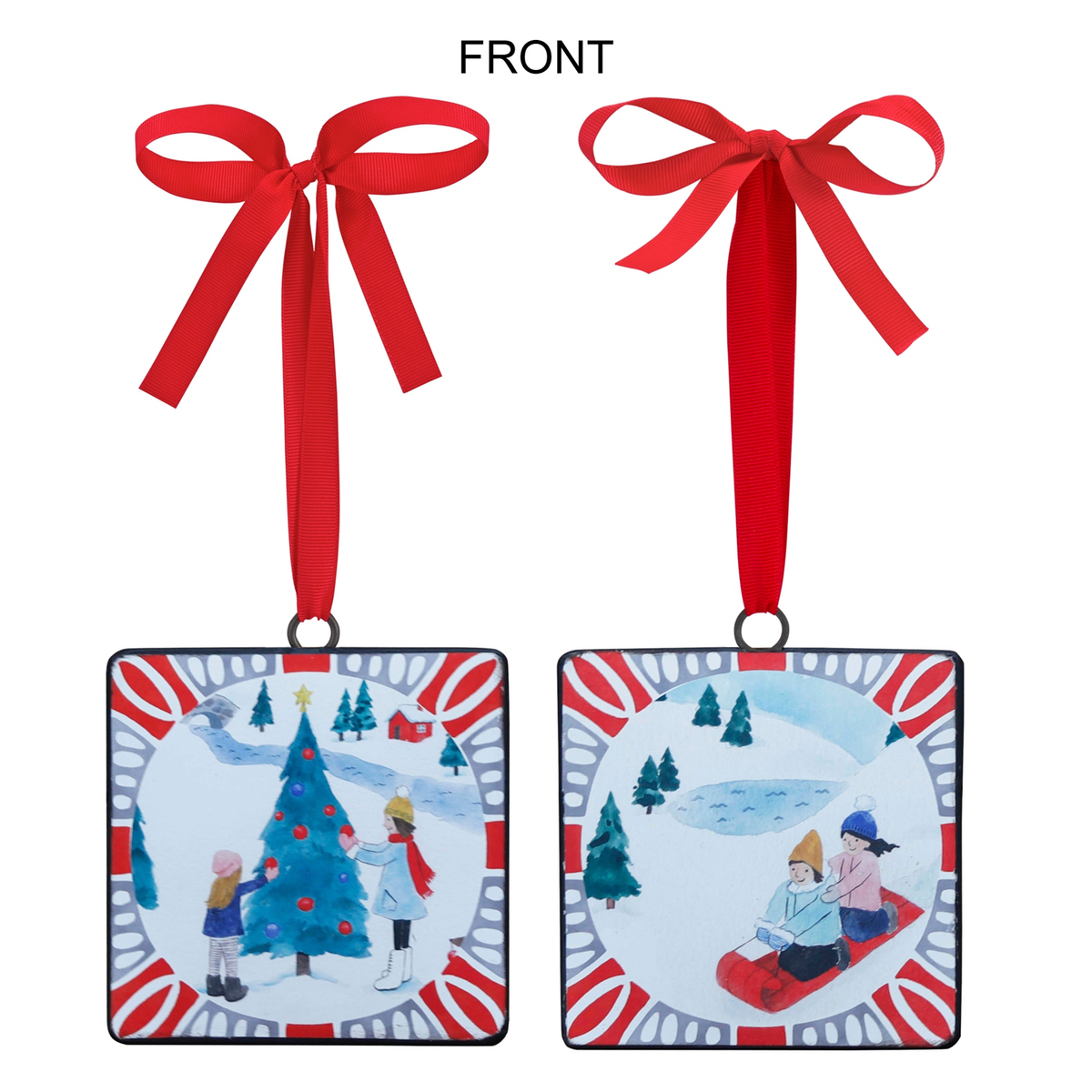 Sledding and Christmas Tree Ornament (Set of 12) -Ship Only