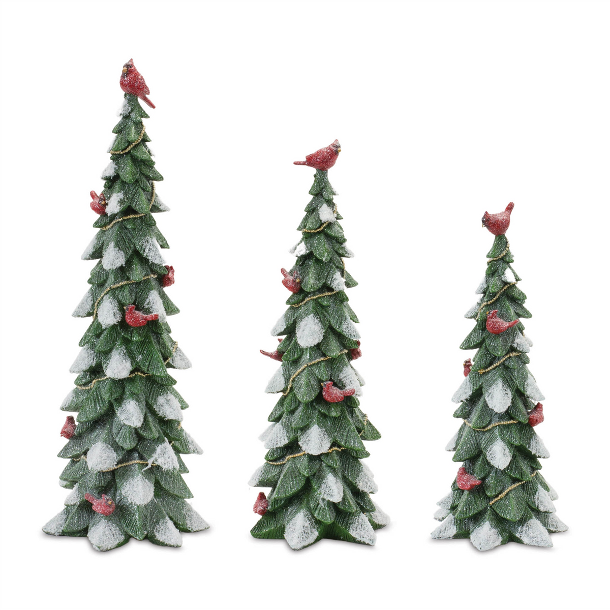 Frosted Cardinal Pine Tree (Set of 3) -Ship Only