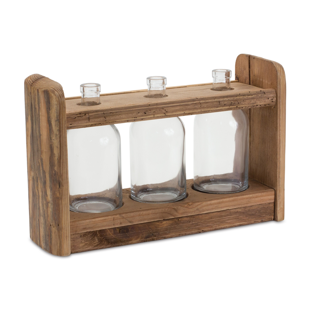 Bottle Vases in Wood Stand 15"L -Ship Only