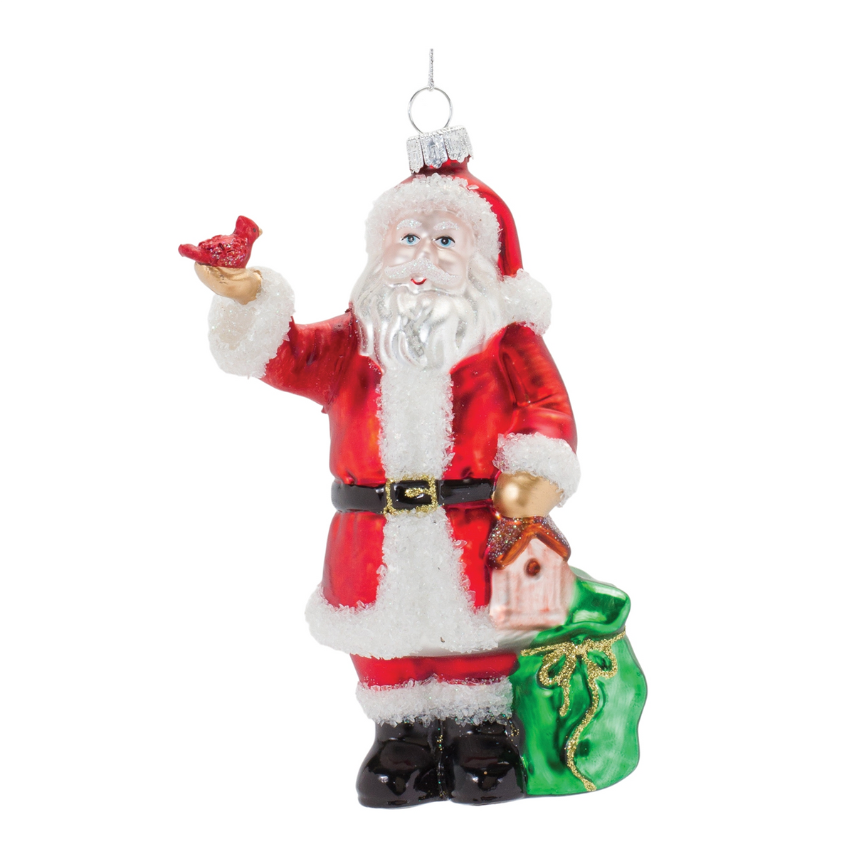 Glass Santa with Cardinal Bird Ornament (Set of 6) -Ship Only