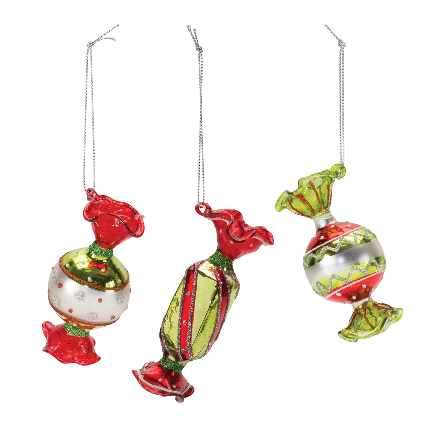 Candy Ornament (Set of 12) 3.25”H Glass -Ship Only