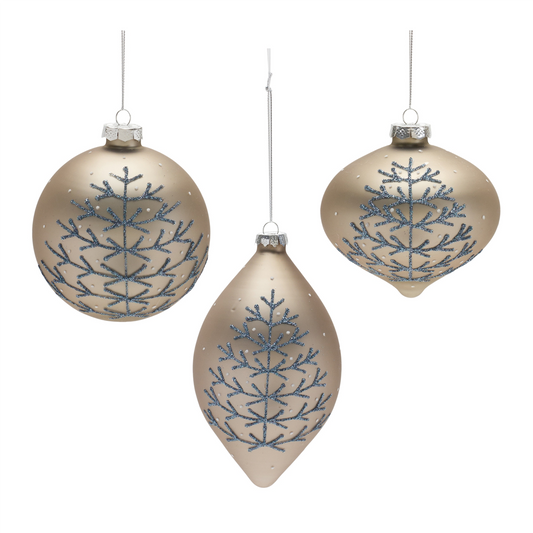 Champagne Glittered Ball Ornament (Set of 6) -Ship Only