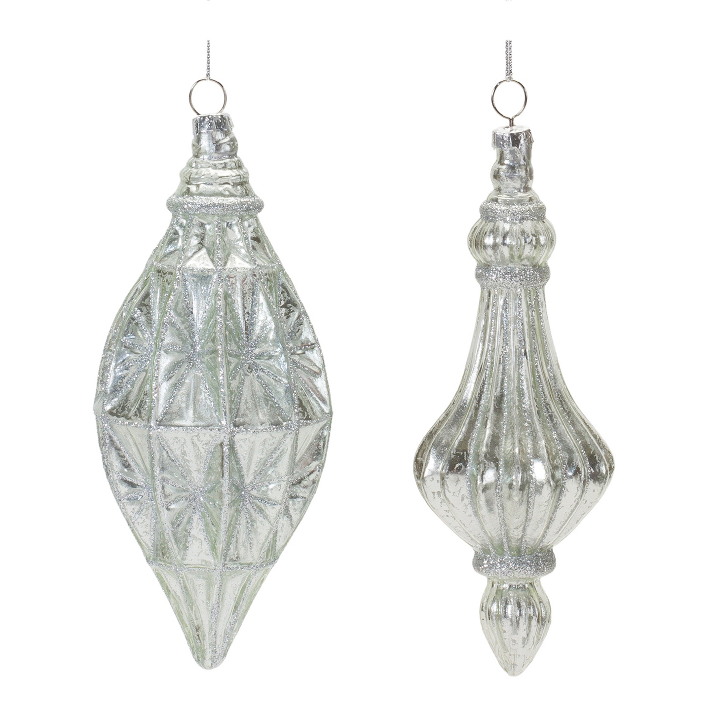 Glittered Glass Drop Ornament (Set of 12) -Ship Only