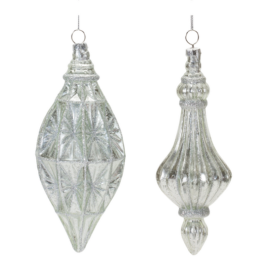 Glittered Glass Drop Ornament (Set of 12) -Ship Only