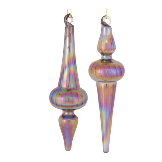 Irredescent Glass Finial Drop Ornament (Set of 12) -Ship Only