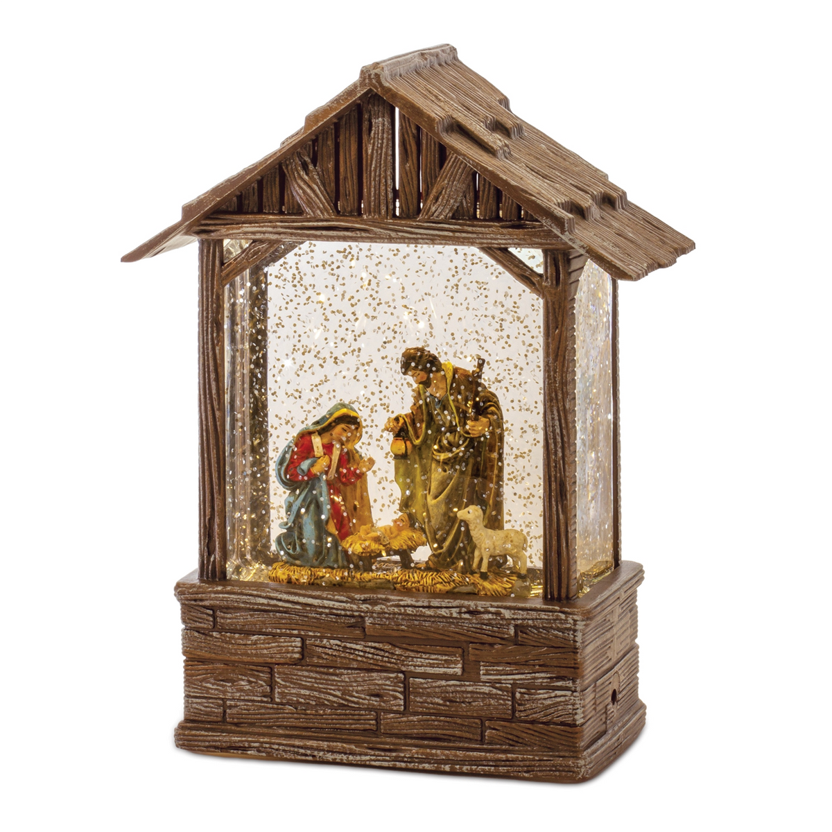 LED Snow Globe Nativity Barn 8.25"H -Ship Only