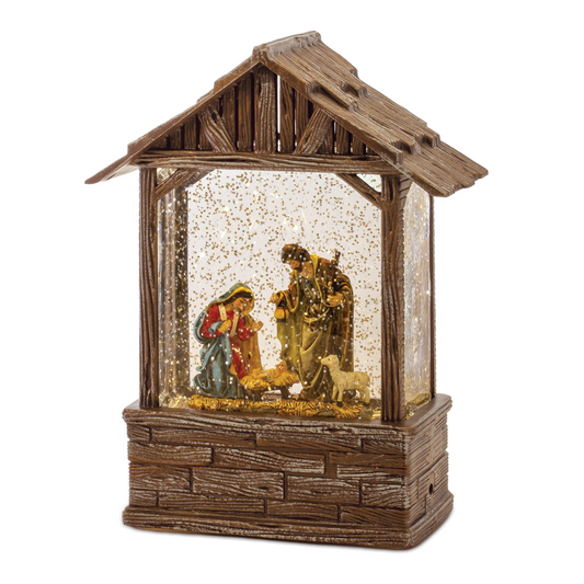 LED Snow Globe Nativity Barn 8.25"H -Ship Only