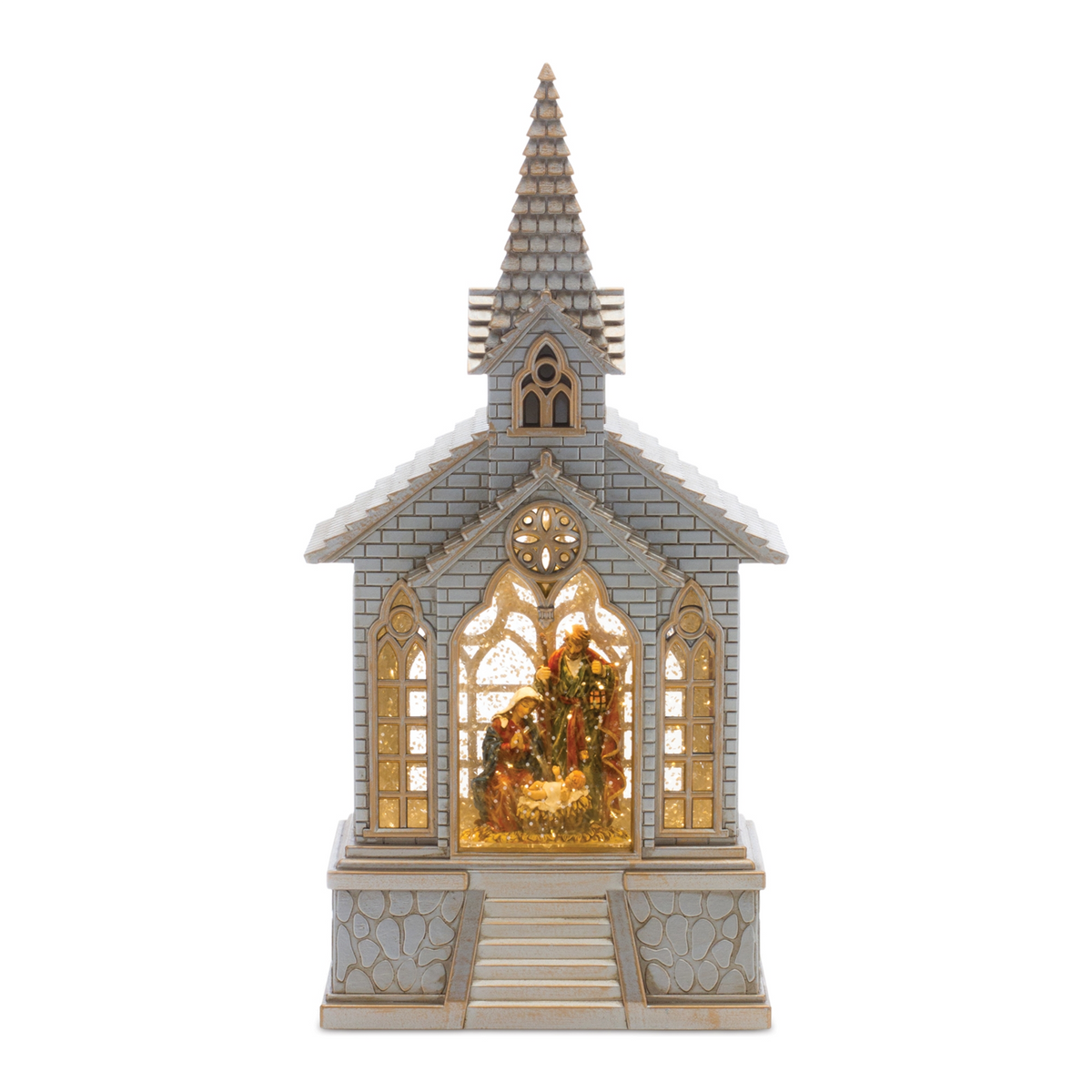 LED Snow Globe Church with Nativity 8.25"H -Ship Only