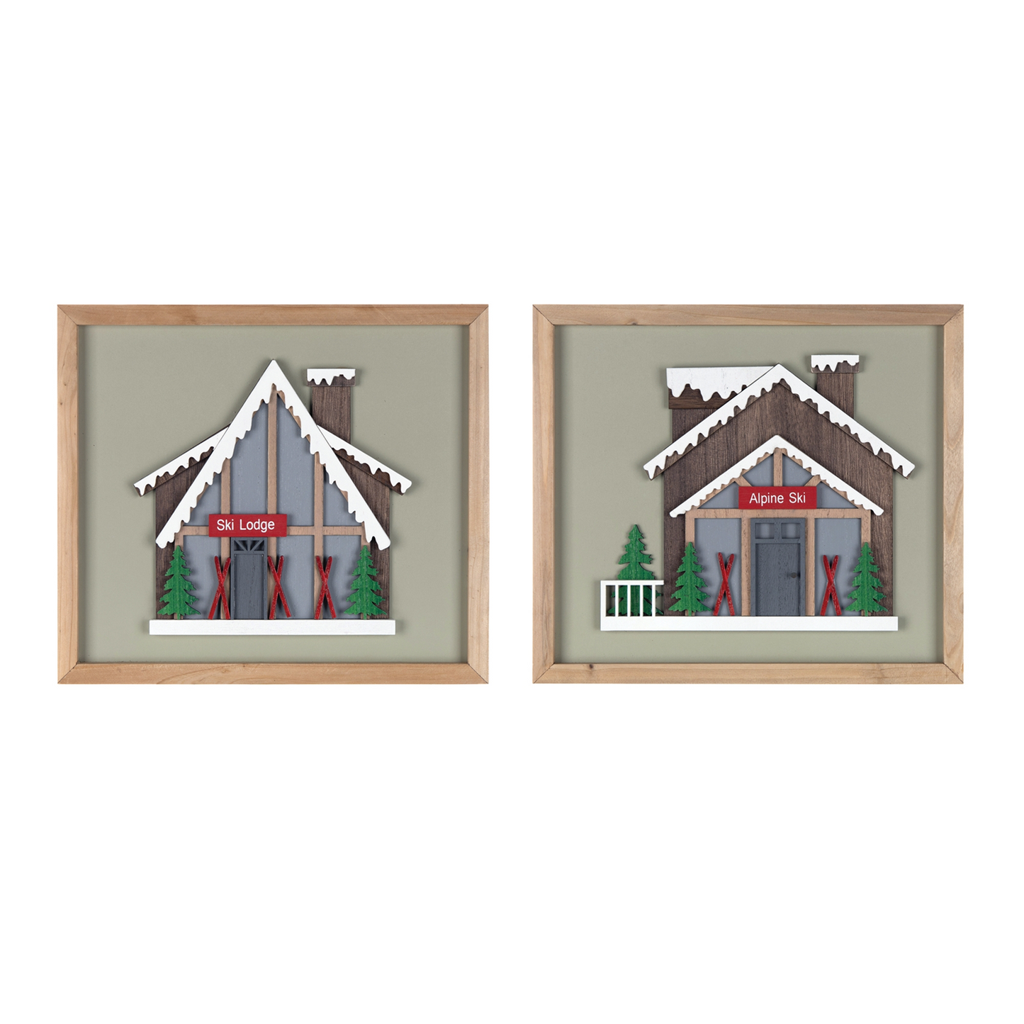 Framed Ski Lodge Wall Art (Set of 4) -Ship Only