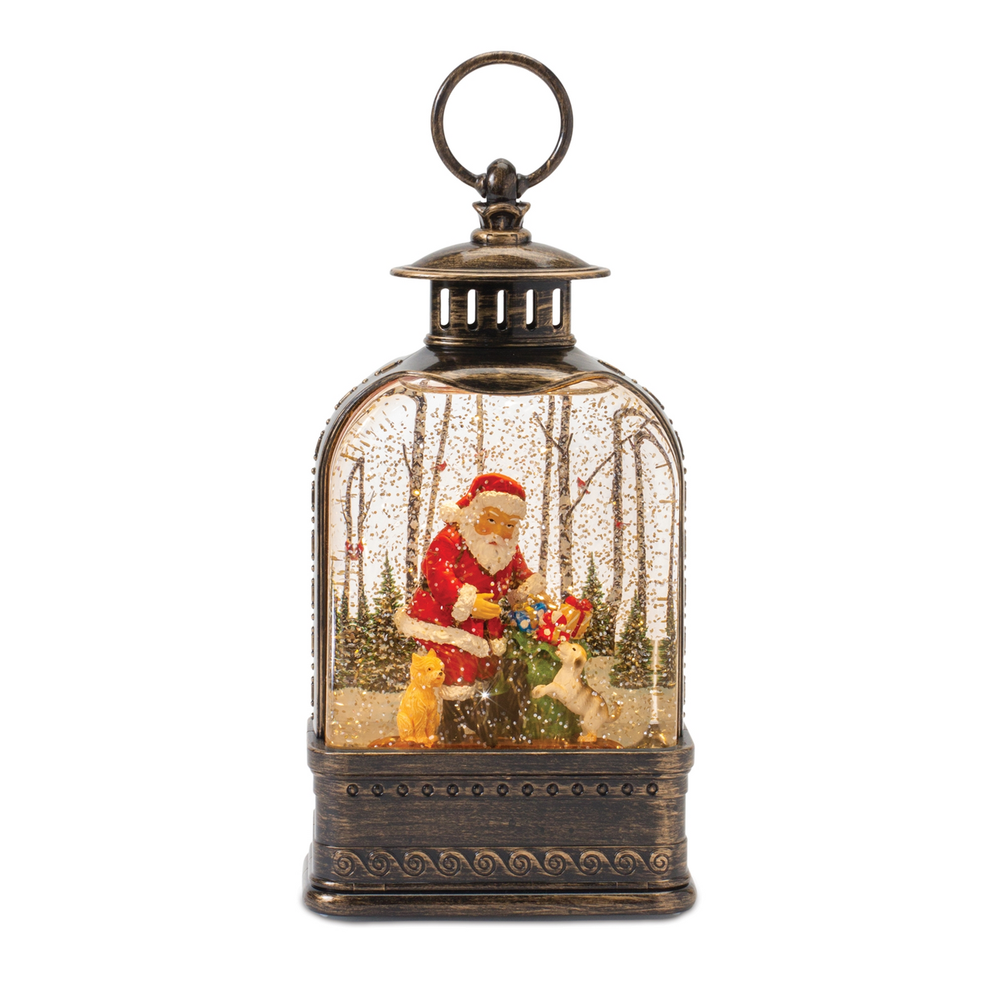 LED Snow Globe Lantern with Santa and Dog 11.25"H -Ship Only