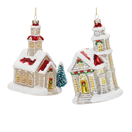 Church Ornament (Set of 6) 5.75"H, 6.25"H Glass -Ship Only