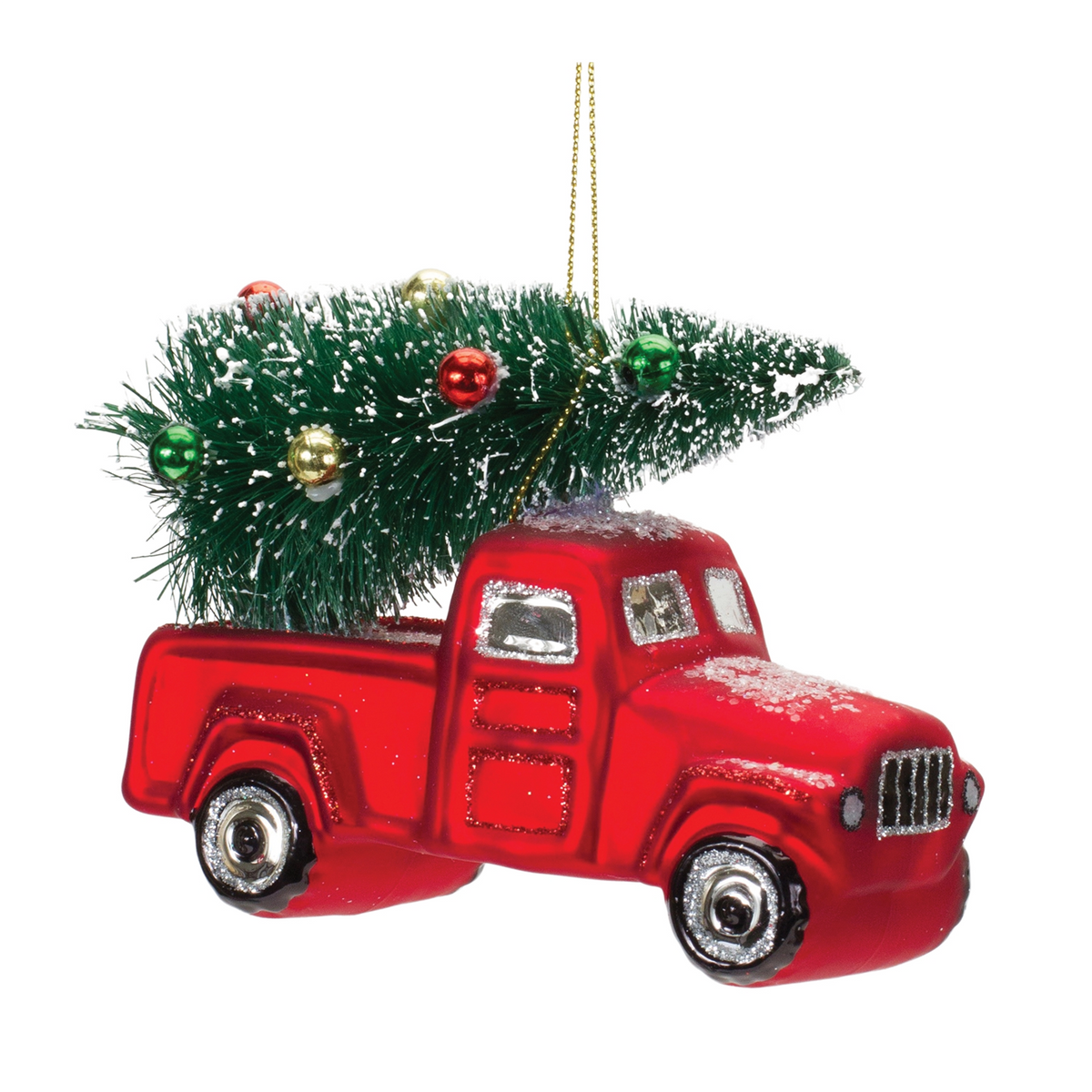 Truck w/Tree Ornament (Set of 6) 4.25"L x 3.5"H Glass -Ship Only