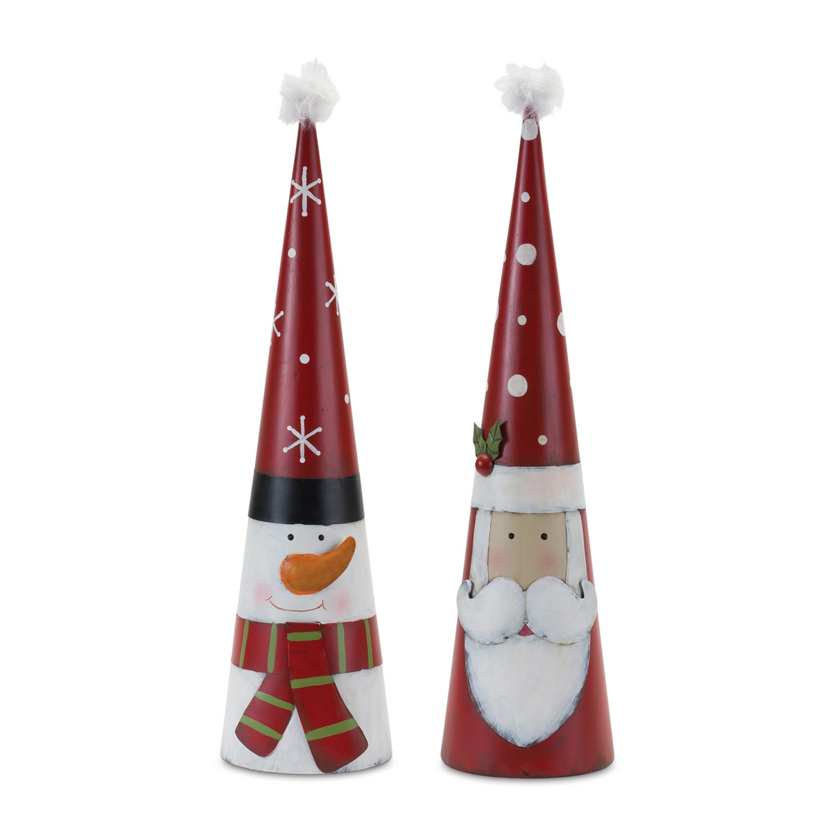Metal Santa and Snowman Cone (Set of 2) -Ship Only
