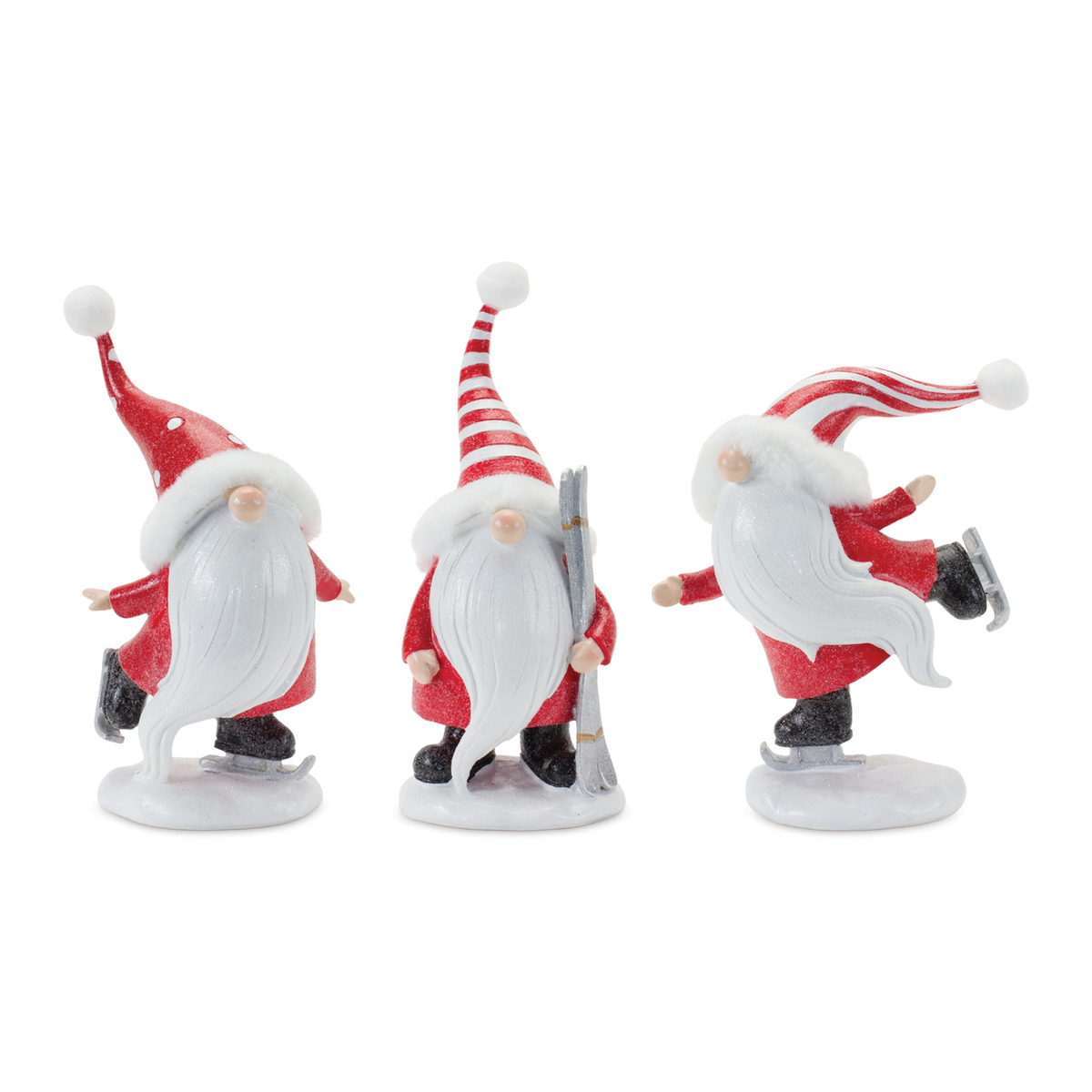Winter Sport Gnome (Set of 3) 7"H, 8"H, 8.5"H Resin -Ship Only