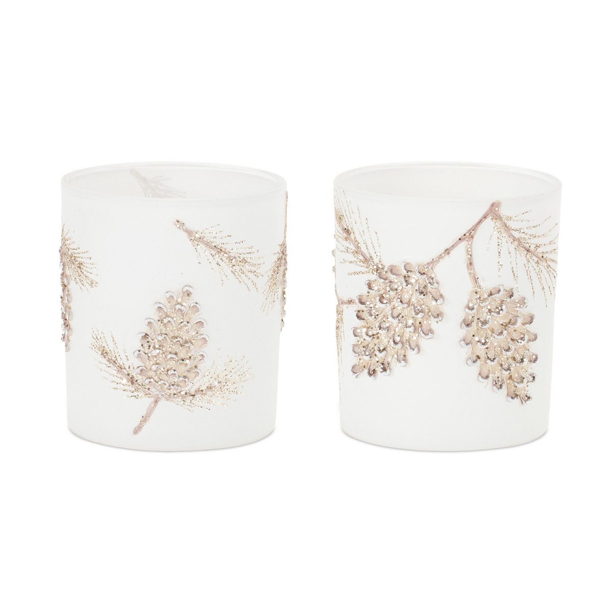 Glittered Pine Cone Candle Holder (Set of 6) -Ship Only