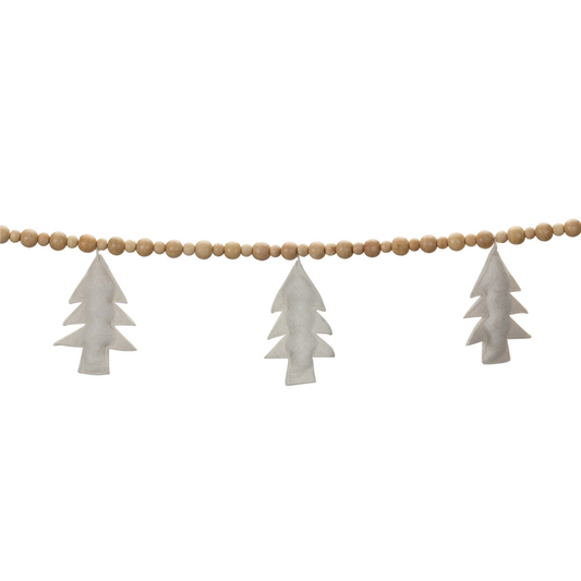 Wood Beaded Wool Tree Garland (Set of 2) -Ship Only