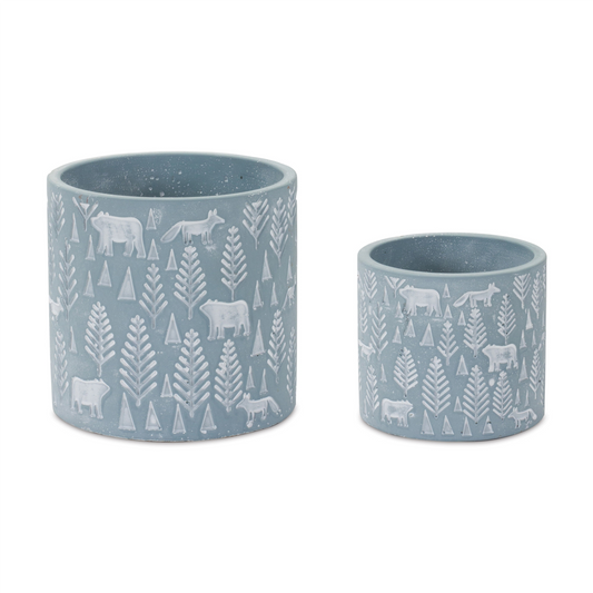 Woodland Winter Stone Planter (Set of 2) -Ship Only