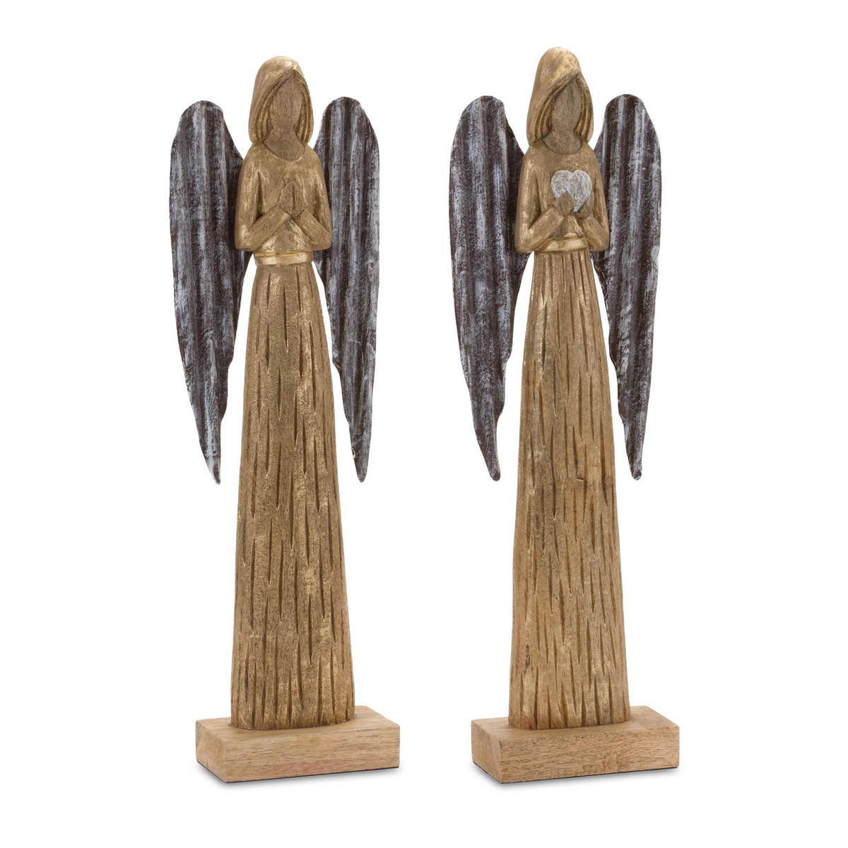 Carved Wood Angel Statue (Set of 2) -Ship Only