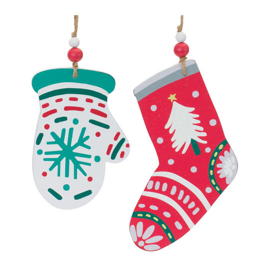 Wood Mitten and Stocking Ornaments (Set of 12) -Ship Only