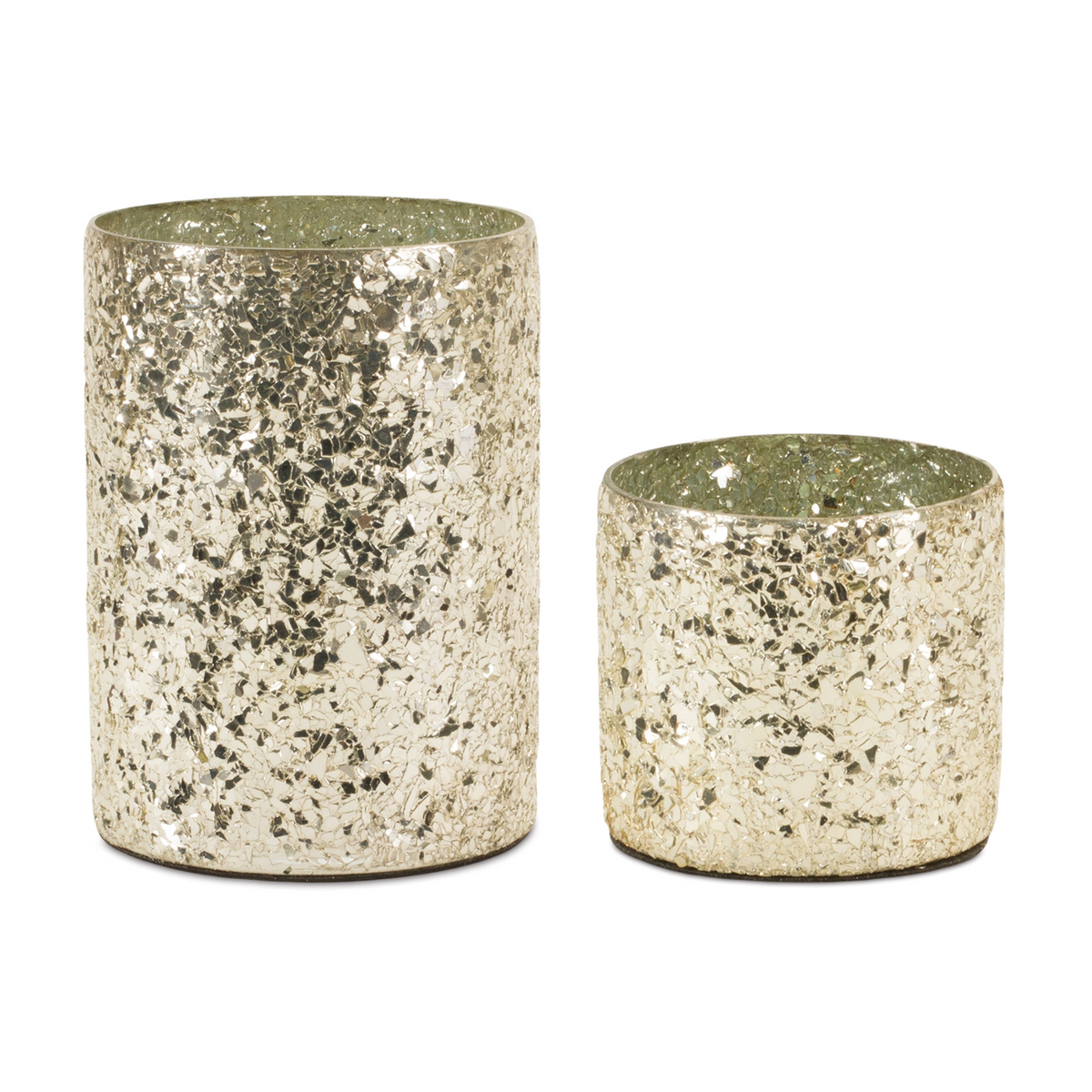 Gold Mosaic Glass Candle Holder (Set of 2) -Ship Only